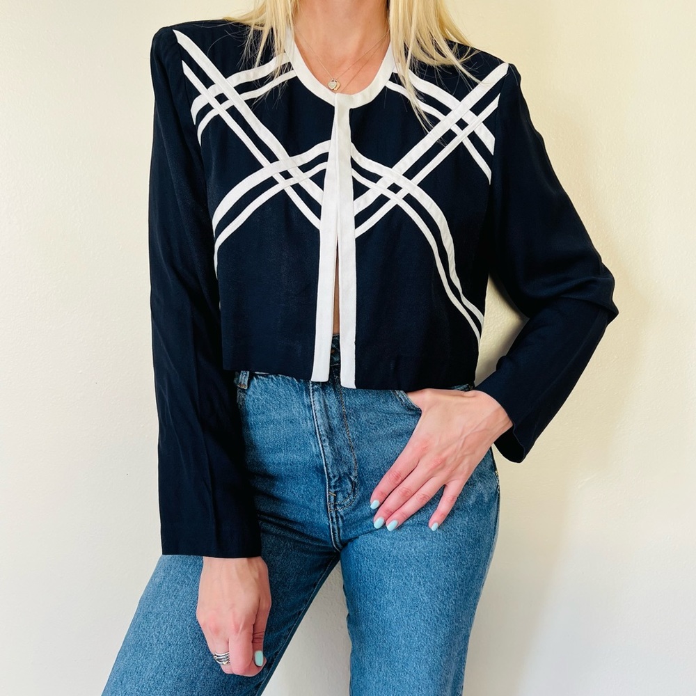 Vintage John Roberts navy long sleeve cropped blazer jacket